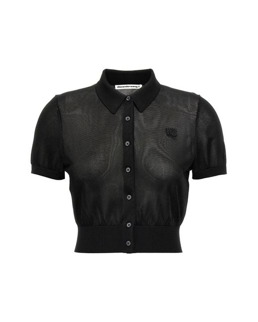 T By Alexander Wang Black Cropped Polo Shirt