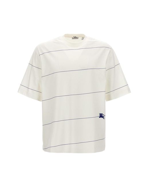 Burberry Gestreiftes T-Shirt Mit Logostickerei in White für Herren