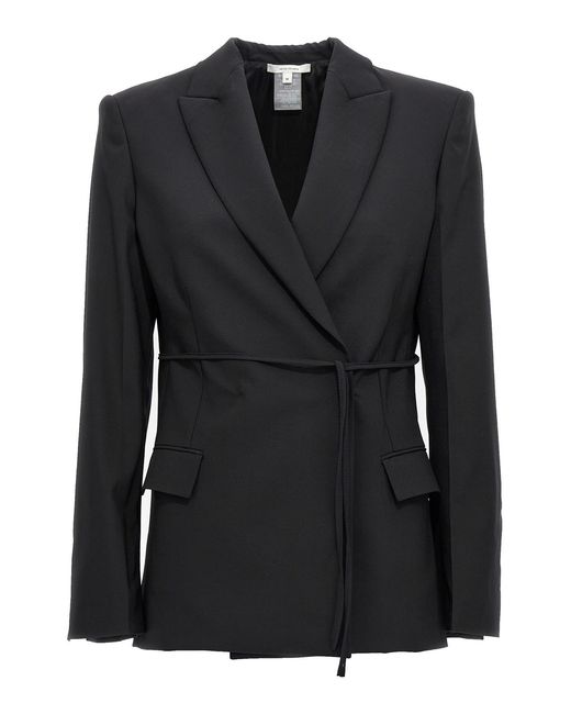 Nensi Dojaka Black Double Breast Drawstring Blazer Jacket