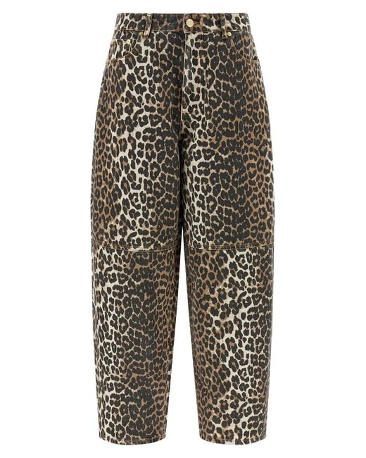 Ganni Gray 'Leopard Printed Stary' Jeans
