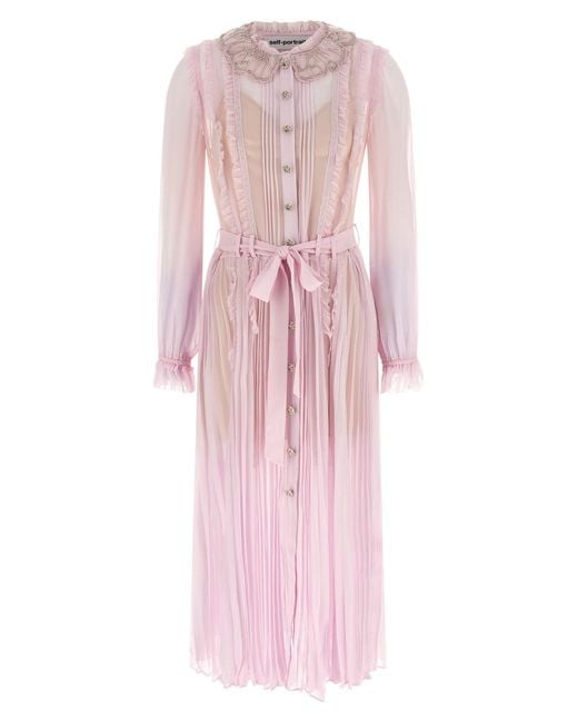 Self-Portrait Pink Pleated Georgette Midi' Dresses