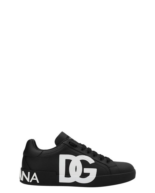 Dolce & Gabbana Leder Portofino -Sneakers mit DG -Logo in Black für Herren