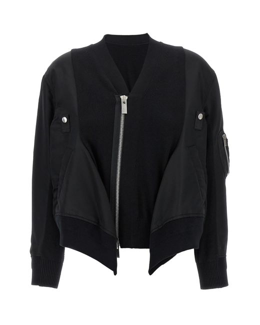 Sacai Black Nylon Insert Cardigan