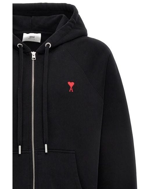 Felpa con cappuccio 'Ami De Coeur' di AMI in Black da Uomo