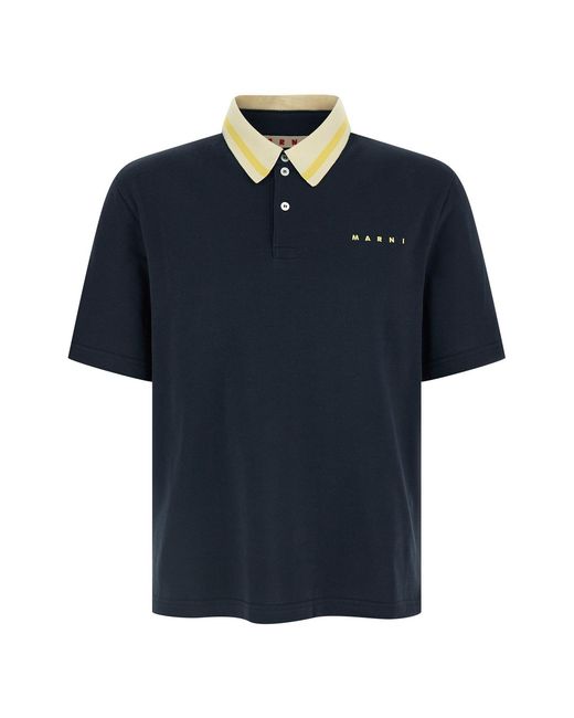 Marni Blue Piqué Cotton Polo Shirt for men
