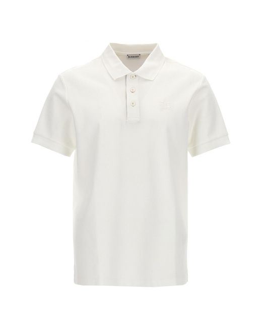Burberry White Embroidered Logo Polo Shirt for men