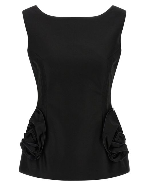 Magda Butrym Black Hourglass Top With 3D Floral Details