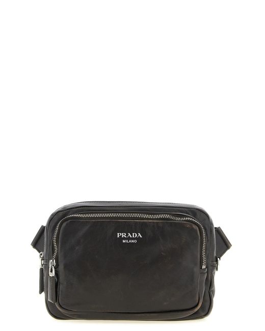 Prada Black Aged Nappa Leather Crossbody Bag for men