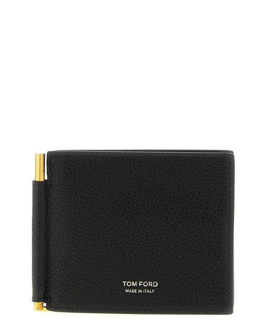 Tom Ford Black Hammered Leather Card Holder for men