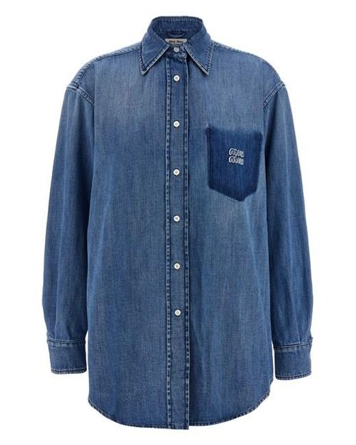 Miu Miu Blue Trompe L'Oeil Pocket Shirt
