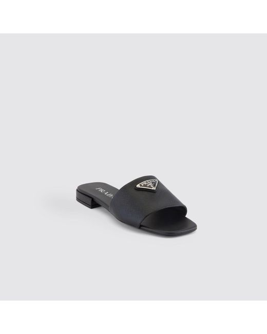Prada Leather Ciabatte Saffiano Sandal | Lyst