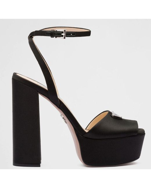 Prada Platform Satin Heels In Black | Lyst