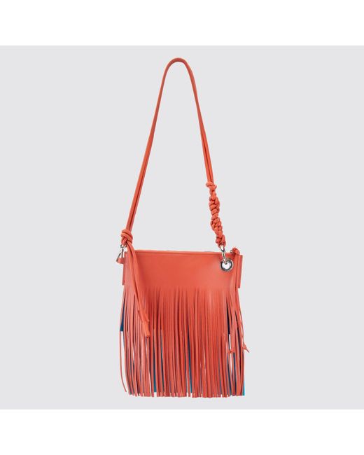 Dries Van Noten Leather Orange Fringe Bag in Red | Lyst