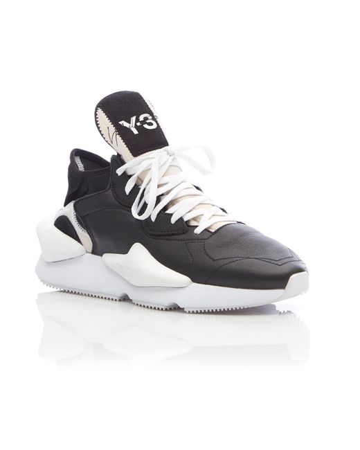 Y-3 Leather Y3 Kaiwa Black Sneakers for Men | Lyst