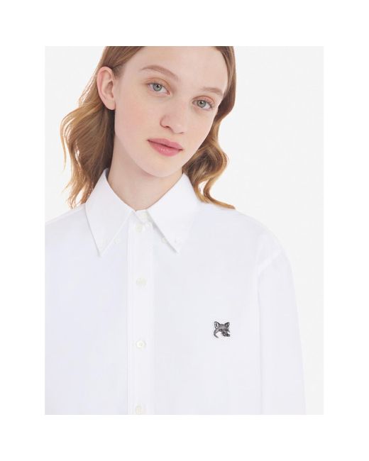 Maison Kitsuné Button Down Classic Shirt With Grey Fox Head Patch