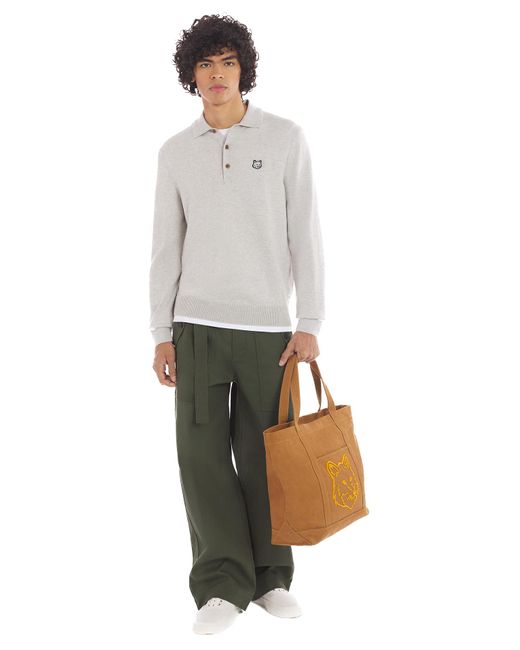 Maison Kitsuné Bold Fox Head Patch Polo Jumper Light Grey Melange