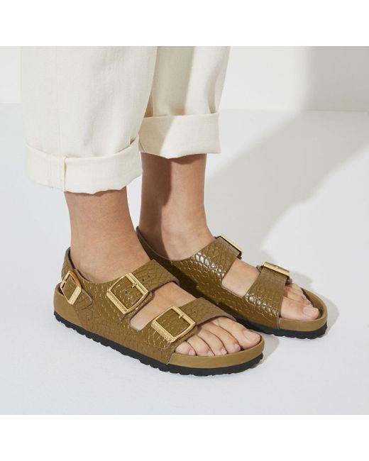 Birkenstock Milano Embossed Leather Emboss Mud Green in Brown | Lyst UK