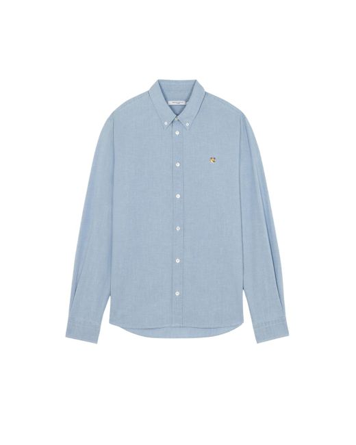 Maison Kitsuné Fox Head Embroidery Classic Shirt in Blue for Men