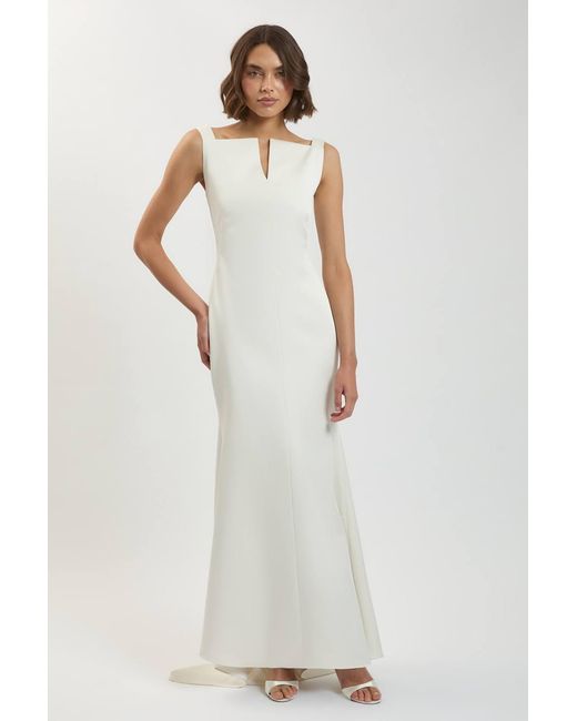 Karen Millen White Tailored Satin Clean Maxi Dress