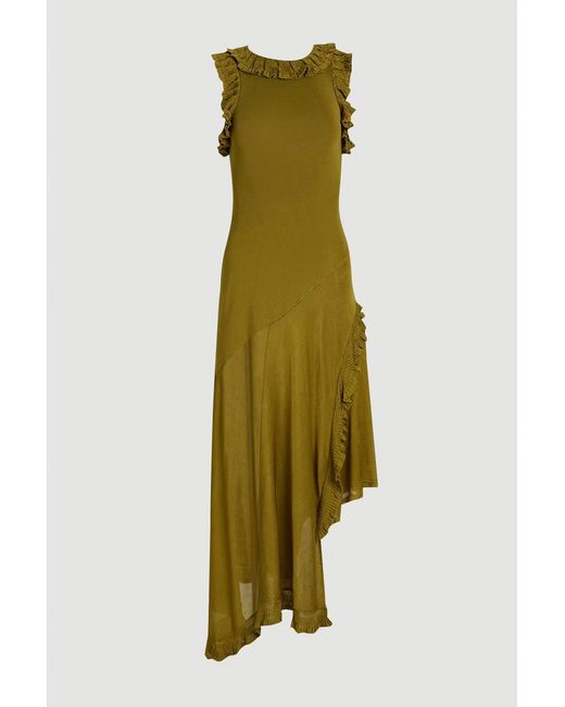 Karen Millen Green Ruffle Trim Knitted Maxi Dress