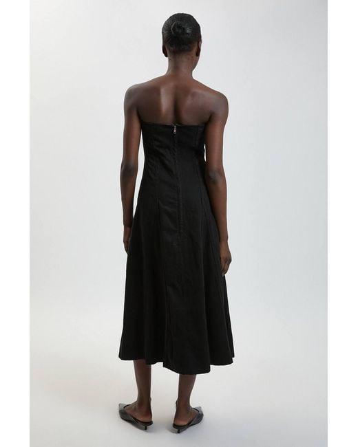 Karen Millen Black Denim Bandeau Corset Detail Midi Dress