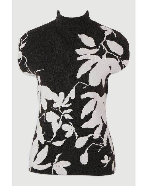 Karen Millen Gray Jacquard Floral Knitted Top
