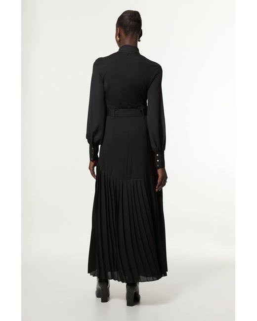 Karen Millen Black Forever Jersey Ponte Georgette Mix Midi Dress