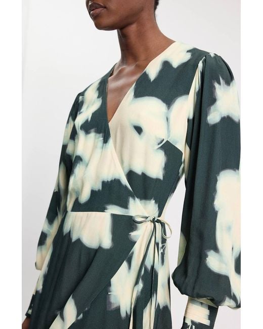 Karen Millen Green Viscose Crepe Long Sleeve Midi Dress