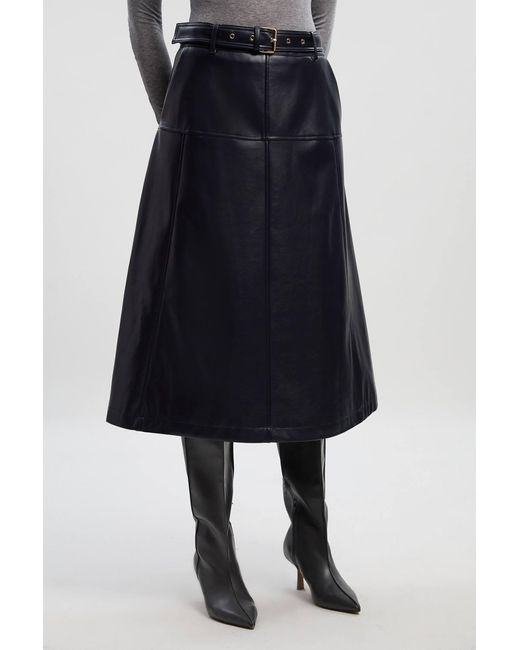 Karen Millen White Faux Leather Belted Full Skirt