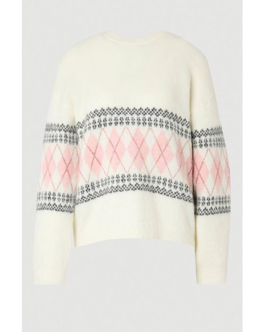 Karen Millen Gray Premium Alpaca Wool Blend Fairisle Knitted Jumper