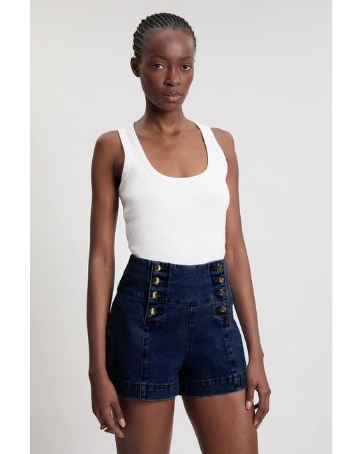 Karen Millen Blue Denim Button Front Shorts