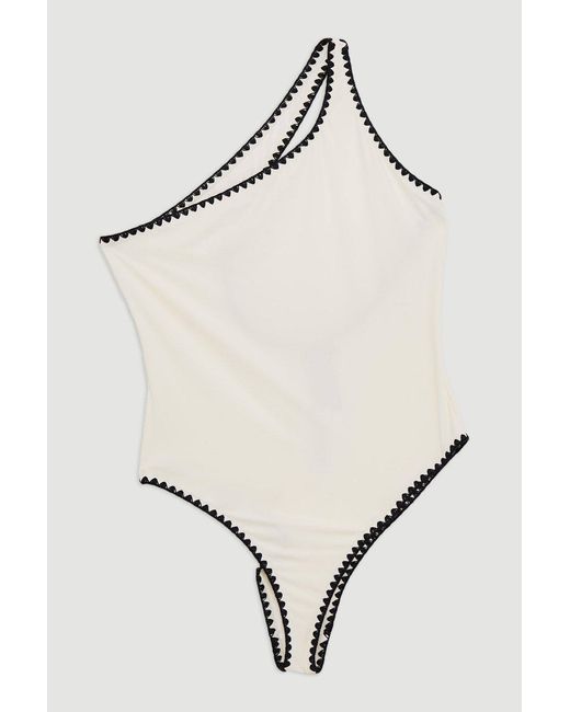 Karen Millen White Plus Size Contrast Stitch One Shoulder Swimsuit