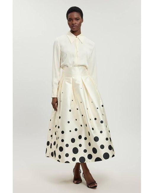 Karen Millen White Petite Spot Border Woven Twill Prom Skirt