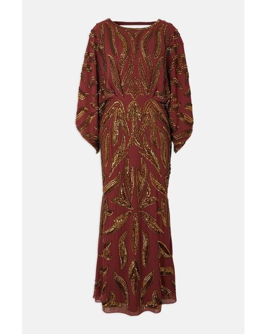 Karen Millen Brown Kimono Sleeve Embellished Maxi Dress