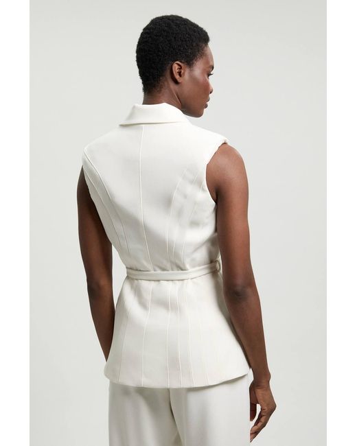 Karen Millen Natural Tailored Structured Crepe Belted Sleeveless Blazer
