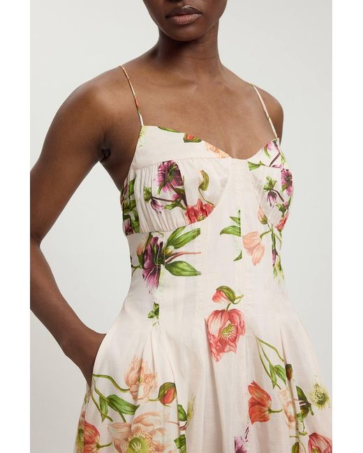 Karen Millen Natural Silk Cotton Floral Strappy Midi Dress