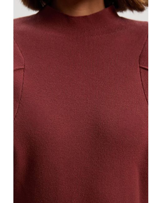 Karen Millen Red Wool Look Rounded Sleeve Knit Midi Dress