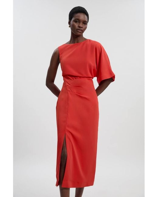 Karen Millen Soft Tailored Asymmetric Sleeve Midi Dress