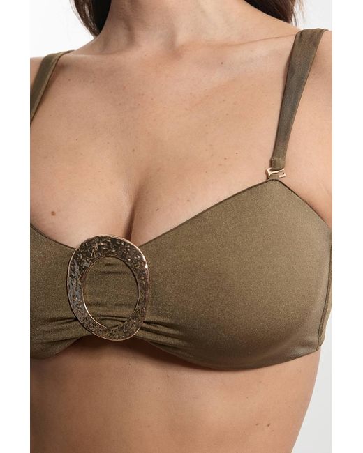 Karen Millen Green Slinky Trim Detail Detachable Strap Bikini Top