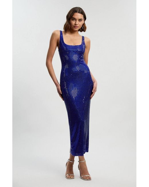 Karen Millen Blue Premium Crystal Embellished Midi Dress