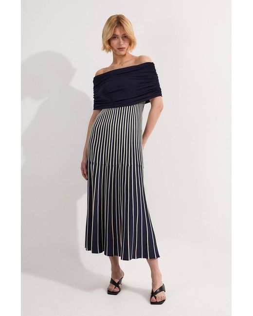 Karen Millen Black Striped Bardot Knitted Maxi Dress