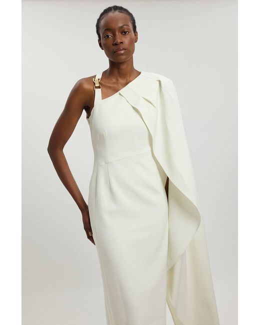 Karen Millen Natural Compact Viscose Asymmetric Detail Maxi Dress