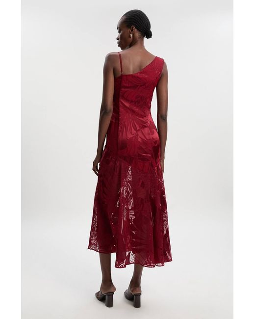 Karen Millen Red Petite Devoure One Shoulder Woven Maxi Dress With Trim Detail