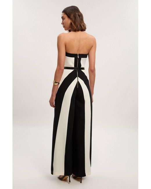 Karen Millen Blue Compact Stretch Colour Block Tailored Bandeau Jumpsuit