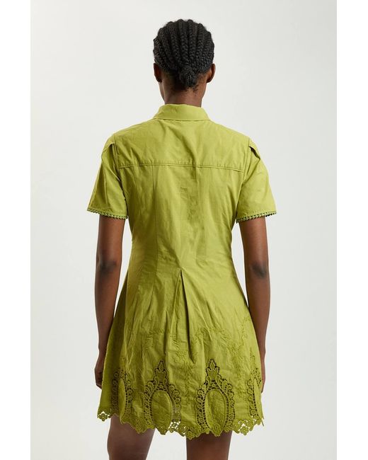 Karen Millen Green Cotton Cutwork Collared Woven Mini Dress