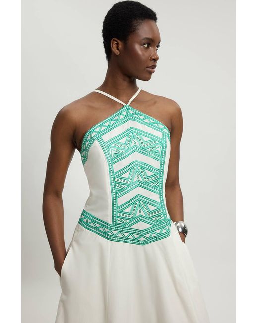 Karen Millen Green Embroidered Detail Halterneck Dress