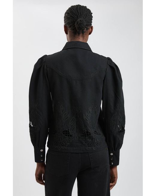 Karen Millen Black Denim Cut Out Collared Shirt
