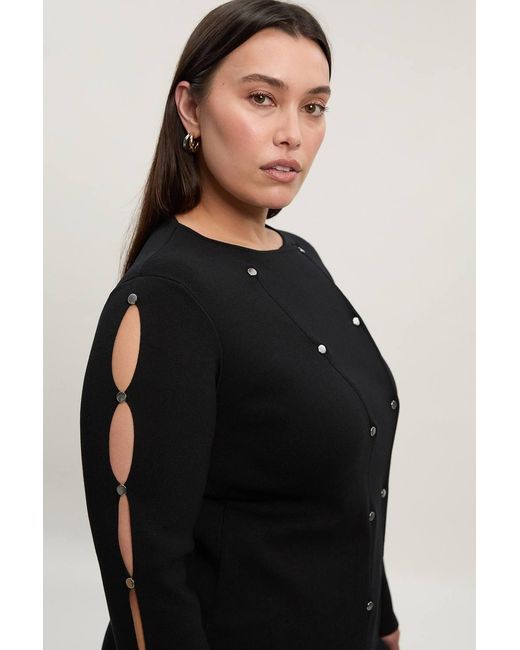Karen Millen Black Plus Size Viscose Blend Stud Detail Long Sleeve Knit Top