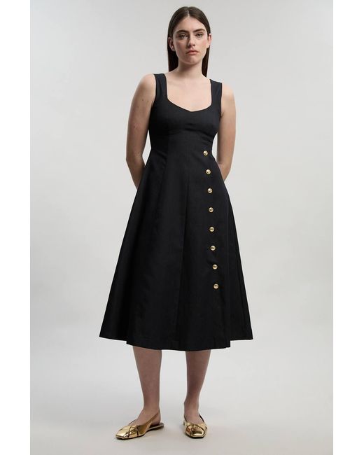 Karen Millen Black Tailored Denim Sleeveless Full Skirted Midi Dress