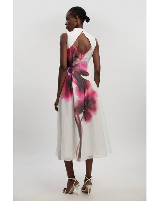 Karen Millen Pink Petite Photographic Floral Organza Scarf Detail Woven Maxi Dress